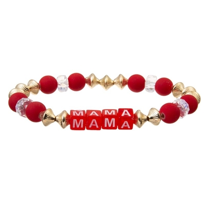 Red Handmade Beads Bracelet Set Stackable Family Custom Name Bracelet
