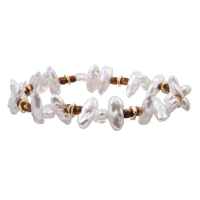 Unite Shape White Color Pearl Stretch Bracelet Statement Pearl Bracelet Gift