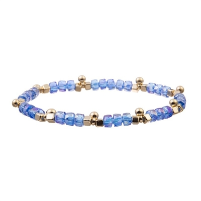 Gold Bean Charms With Multi Color Beads Elastic Bracelet For Brithday Gift
