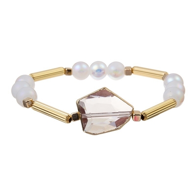 Clear Crystal Charm Women'S Adjustable Bracelet With Gold Edge Metal Bar