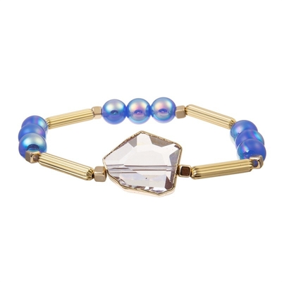 Clear Crystal Charm Women'S Adjustable Bracelet With Gold Edge Metal Bar