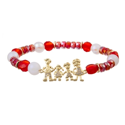 Red Handmade Beads Bracelet Set Stackable Family Custom Name Bracelet