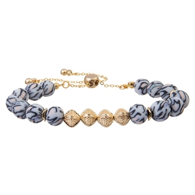 Leopard Print Round Beads With Gold Metal Beads Bracelet Adjustable Girl Gift