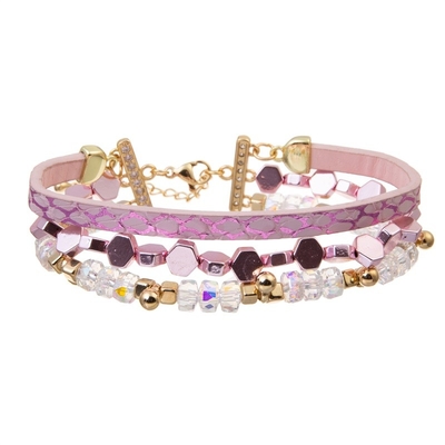Boho Style Shiny Pink Multi Layer Stackable Bracelet Set 6.5&quot; For Women