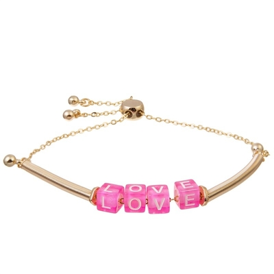 Boho Gold Chain Bracelets Pink Love Letter Beads Adjustable Hypoallergenic
