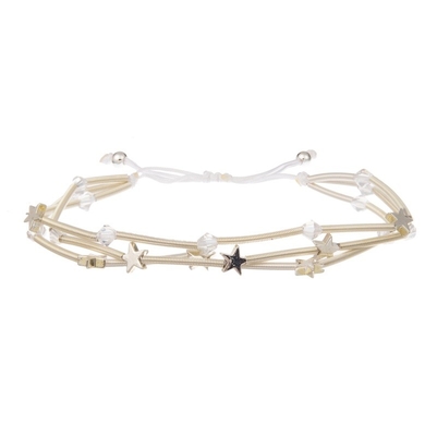 Boho Multi Beads Silver Stackable Beaded Elastic Bracelet For Spring Fashion