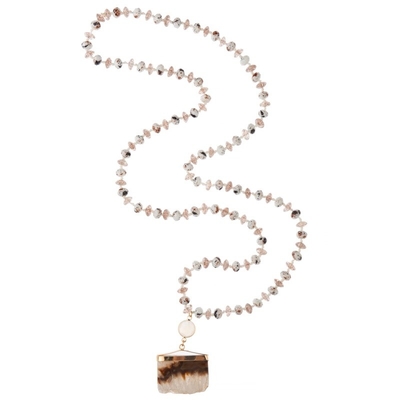 Multicolor Druzy Semi Precious Gold Edge Pendant Handmade Beaded Chain Necklace