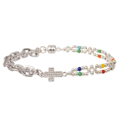 Boho Multi Beads Silver Stackable Beaded Elastic Bracelet For Spring Fashion