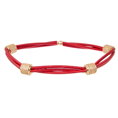 Vintage Gold Metal Red Stackable Beaded Elastic Bracelet For Spring Fashion