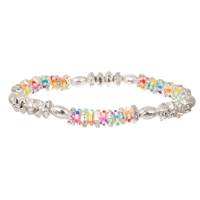 Boho Multi Beads Silver Stackable Beaded Elastic Bracelet For Spring Fashion