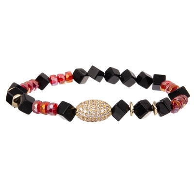 Vintage Gold Metal Red Stackable Beaded Elastic Bracelet For Spring Fashion
