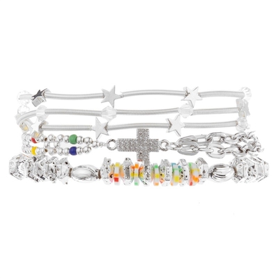 Boho Multi Beads Silver Stackable Beaded Elastic Bracelet For Spring Fashion