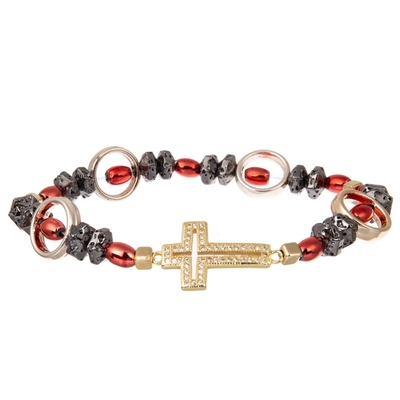Vintage Gold Metal Red Stackable Beaded Elastic Bracelet For Spring Fashion