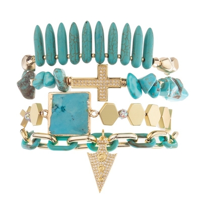 Bohemia Multi Blue Turquoise Stack Beaded Elastic Bracelet For Summer Fashion