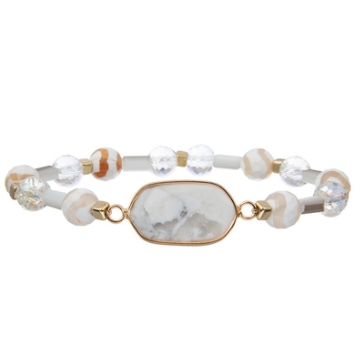 Boho December Birthstone Elasticated Bracelet with White Natural Turquoise Charm