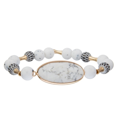 Natural Turquoise Charm Elasticated Bracelet White Mental Health Gift Anxiety Relief