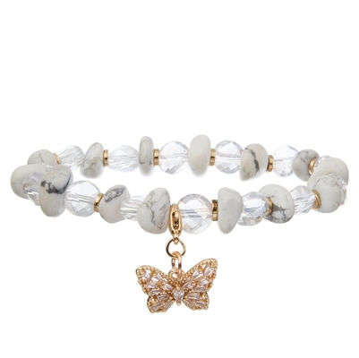 Glass Crystal Beads Butterfly Charm Stackable Bracelet Handmade Transparent