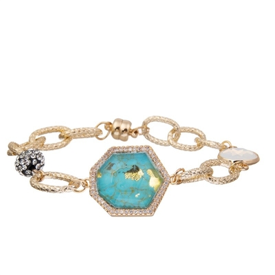 Gold Foil Natural Turquoise Metal Chain Bracelet