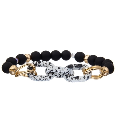 Black Spot Painted Chain Bead Stretchy Crystal Bracelet Stackable Handmade Dainty