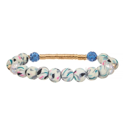 Zebra Stripe Silica Beads Gold Metal Bar Handmade Stretchy Bracelet Set Mulit Color