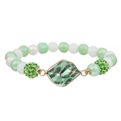 Green Leopard Print Crystal Beads Stretchy Bracelet Stackable Handmade Gift