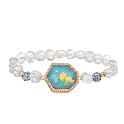 Natural Blue Turquoise Handmade Beads Bracelet Elastic With Gold Foil
