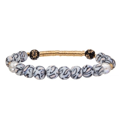 Zebra Stripe Silica Beads Gold Metal Bar Handmade Stretchy Bracelet Set Mulit Color