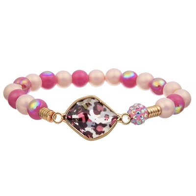 Leopard Print Crystal Beads Stretchy Bracelet Stackable Handmade Gift