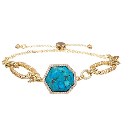 Gold Line Natural Blue Turquoise Handmade Beads Bracelet Adjustable