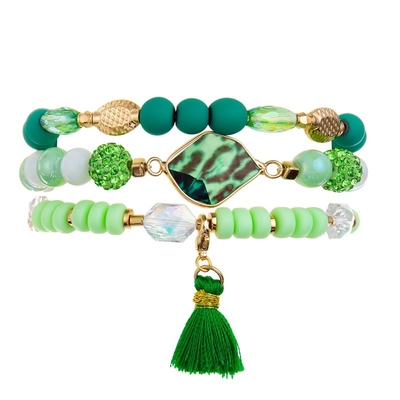 Green Crystal Beads Minimalist Stretchy Bracelet Stackable Handmade Dainty