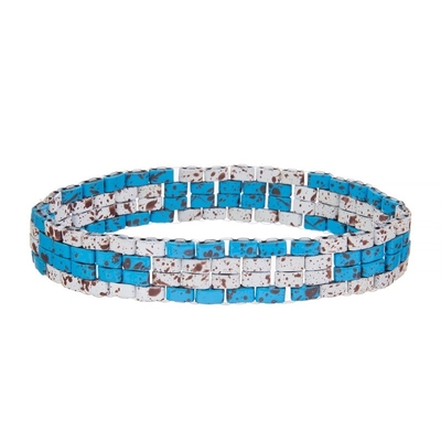Blue Turquoise Painted Tila Beads Handmade Beads Bracelet Adjustable For Woman