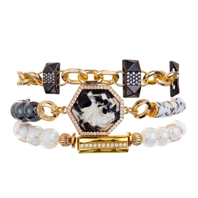 Golden Bar White Glass Crystal Beads Stretchy Bracelet Stackable Handmade Dainty
