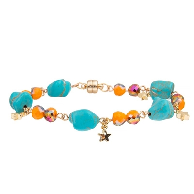 Irregularity Blue Turquoise Stretchy Crystal Bracelets With Magnetic Button