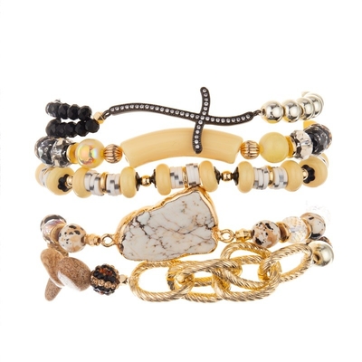 Picture Stone Gold Beads Handmade Beaded Bracelet Elastic For Spring Collection