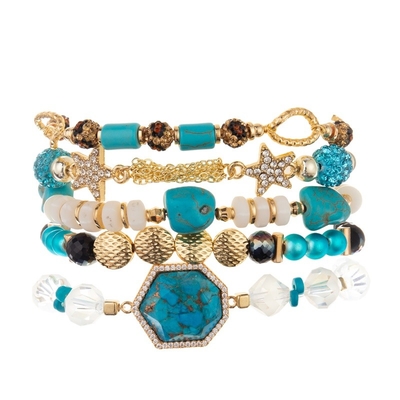Gold Chain Link Blue Turquoise Magnetic Buckle Bracelet For Woman Fashion