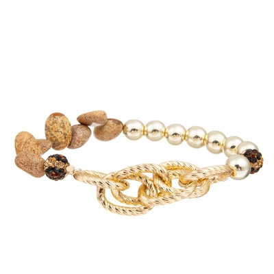 Picture Stone Gold Beads Handmade Beaded Bracelet Elastic For Spring Collection