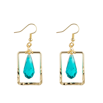 Crystal Glass Handmade Beaded Earring Drop Shaped Blue / Green