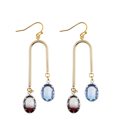 Multi Color Crystal Dangle Earrings Oval Zircon Hook Drop Earrings