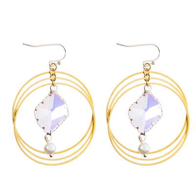 Three Circle Loop Hoop Dangle Pendant Earring With Gold Plated Connector