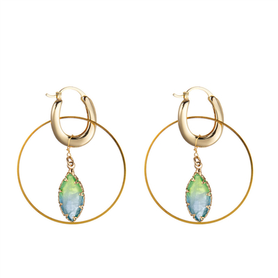 European American Single Circle Loop Hoop Dangle Pendant Earrings Gold Plated for Girls