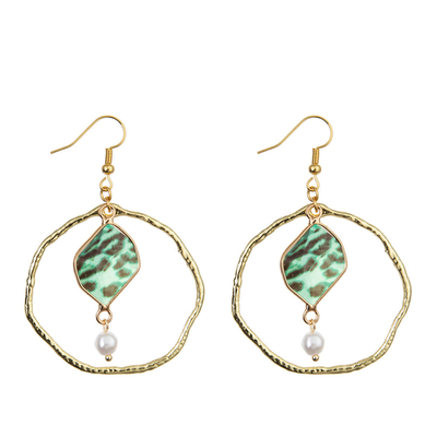 Gold Plated Dangle Pendant Earring Open Irregular Geometric Circle Loop Hoop