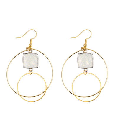 Double Circle Loop Hoop Dangle Pendant Earrings Combination Hollow Out Gold Plated