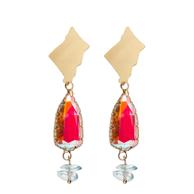 Gold Plated Copper Alloy Resin Stud Earrings Irregular Copper Piece