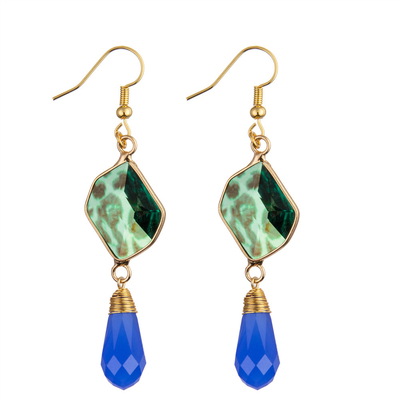 Gold Plated Impact Crystal Pendant Gemstone Stud Earrings Irregular Shape For Women