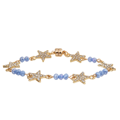 Women Custom Six Star Crystal Beads Bracelet Gold Plated With Magnetic Buckle