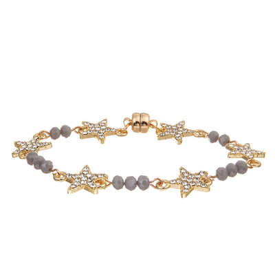 Women Custom Six Star Crystal Beads Bracelet Gold Plated With Magnetic Buckle