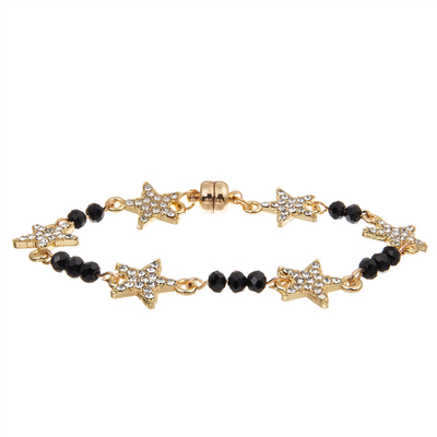 Women Custom Six Star Crystal Beads Bracelet Gold Plated With Magnetic Buckle