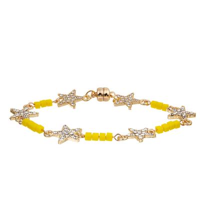 Women Custom Six Star Crystal Beads Bracelet Gold Plated With Magnetic Buckle