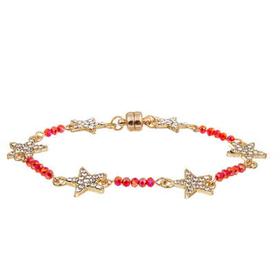 Women Custom Six Star Crystal Beads Bracelet Gold Plated With Magnetic Buckle