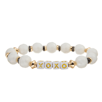8mm White Faceted Beads XOXO Bracelet For Women Gifts